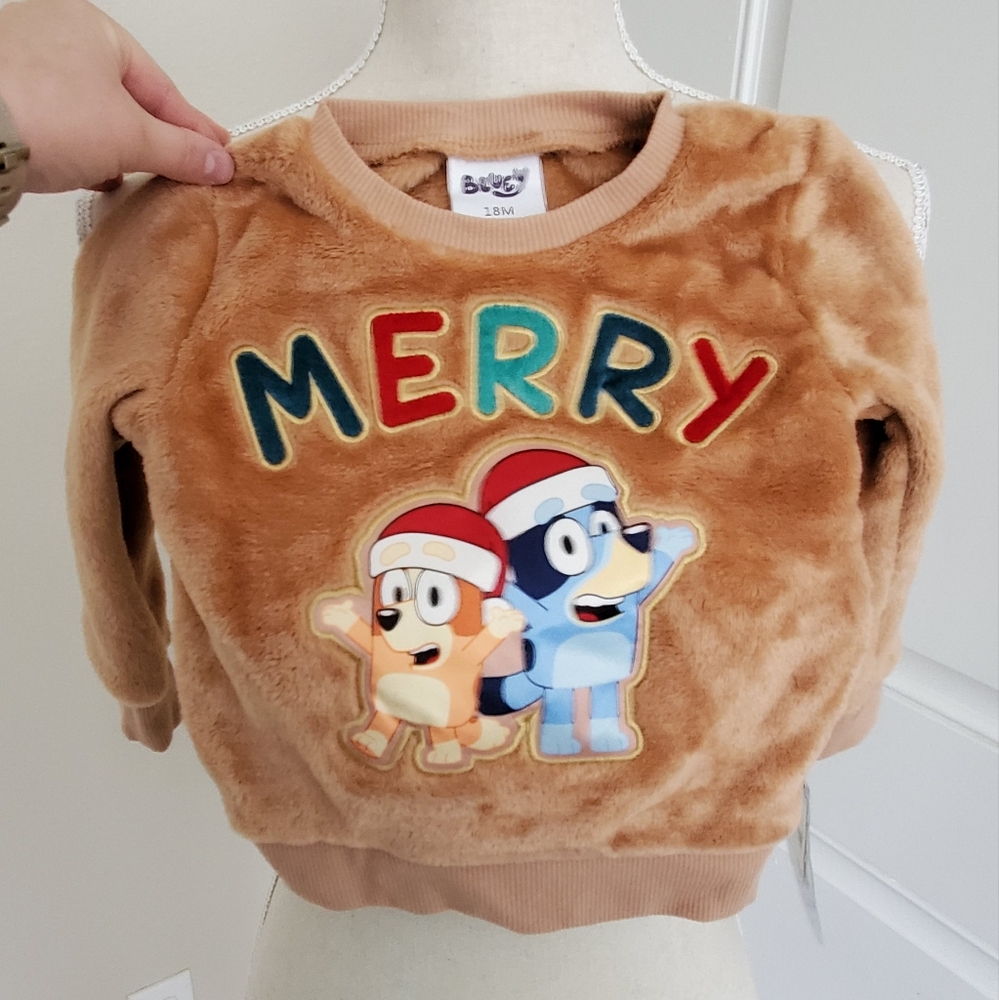 Bluey And Bingo Fuzzy Christmas Sweater Nwt